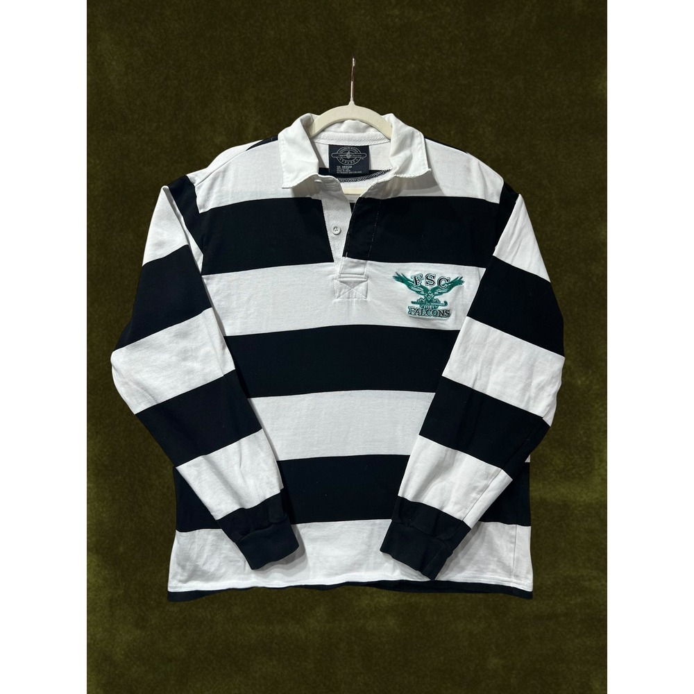 Charles River Apparel FSC Falcons Rugby Shirt Mens Medium Black White Striped